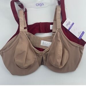 Olga by Warners 2 Pack Full Coverage Underwire Bras 42C Beige Burgundy
